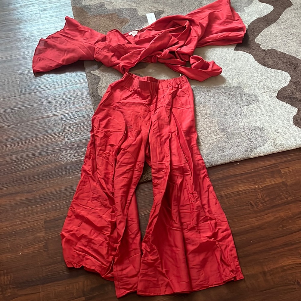 2 piece cotton/linen palazzo pants and tie top set